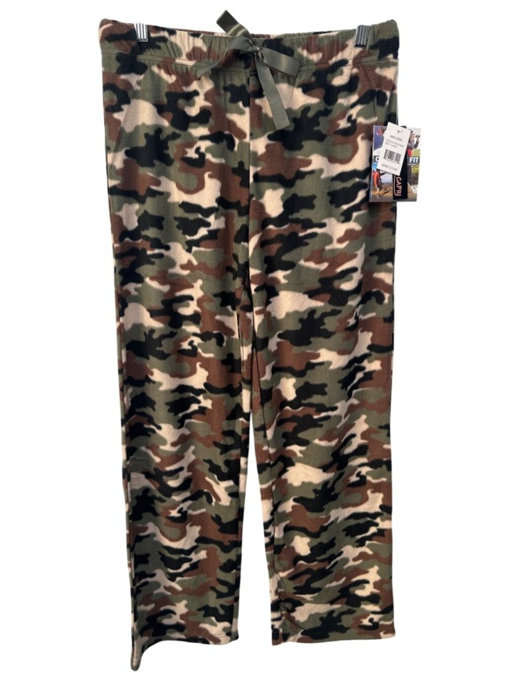 Nina Capri Pants Large Camo Fleece Lounge Elastic Waist Military Army NEW